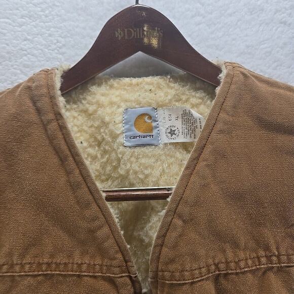 Vintage Carhartt Vest Mens XL Brown 6SV Sherpa Lined Full Zip Canvas - Picture 2 of 11